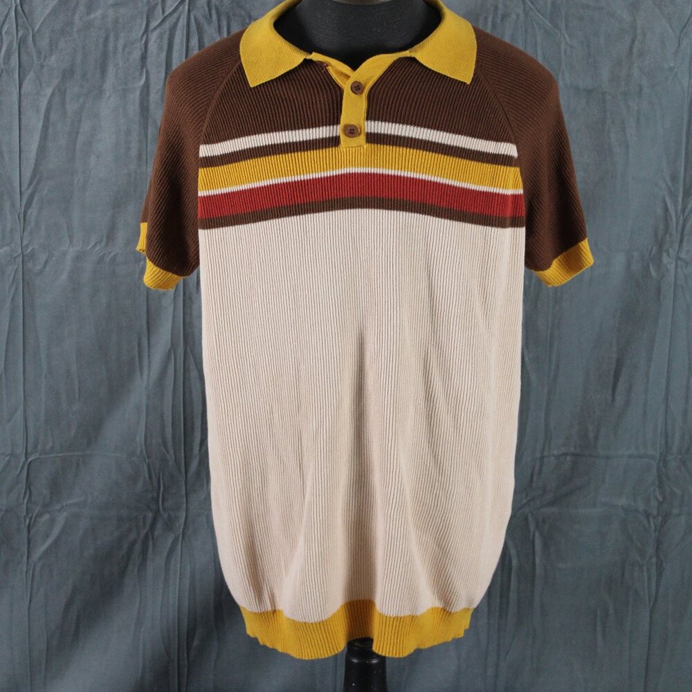 Polo Shirt - Button Down by Ox Knit 3 Stripe Pattern - Men's 2XL